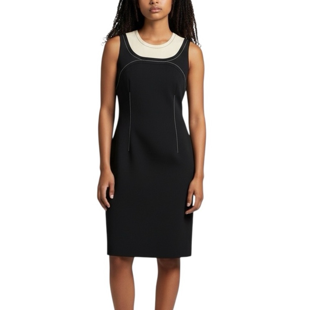Judith & Charles navy & white sheath dress knee length Sz 8 excellent condition